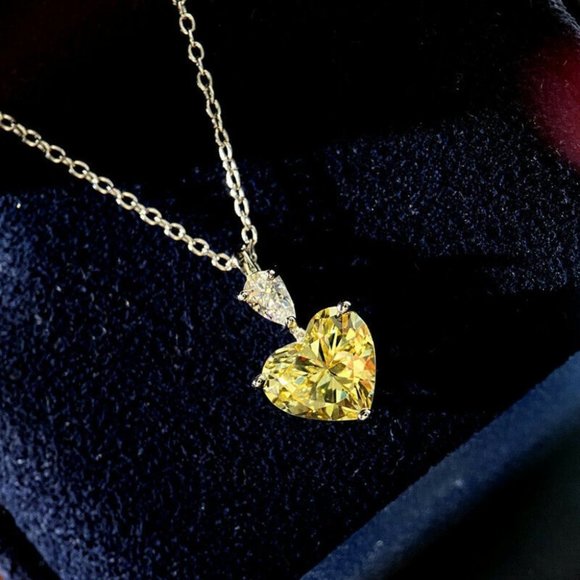 925 Sterling Silver Citrine Heart Necklace - Picture 3 of 6